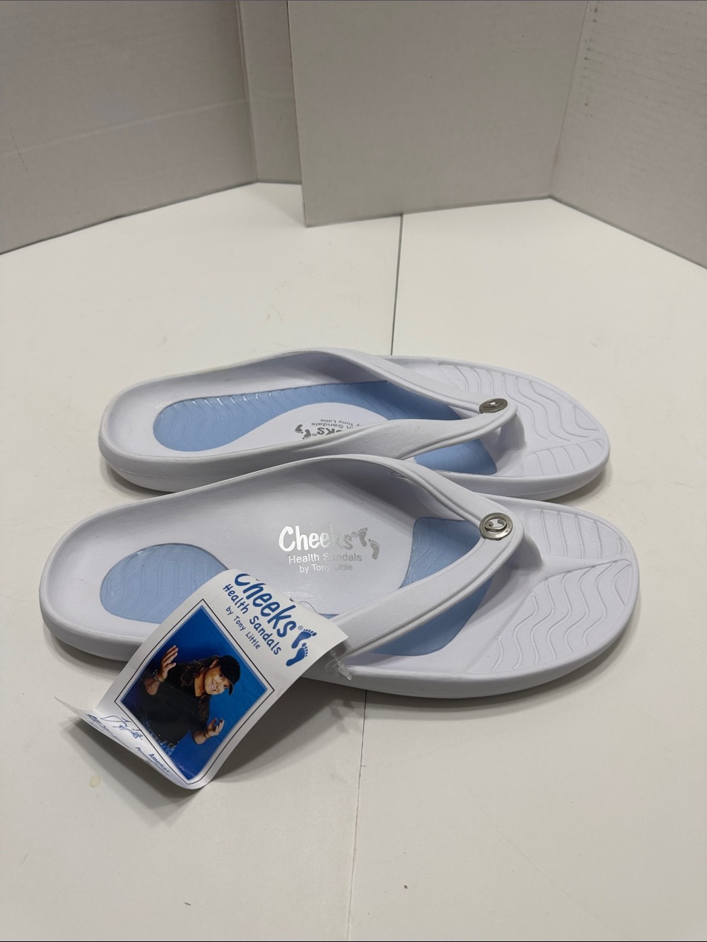 Cheeks White & Light Blue Men's Health Sandals Flip-Flops